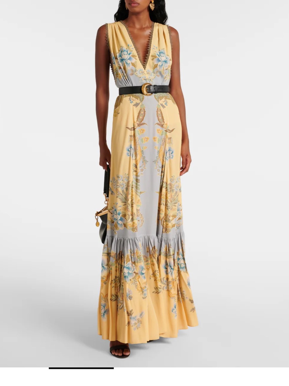 Etro Yellow and Light Blue Floral Paisley Maxi Dress - Picture 2 of 5